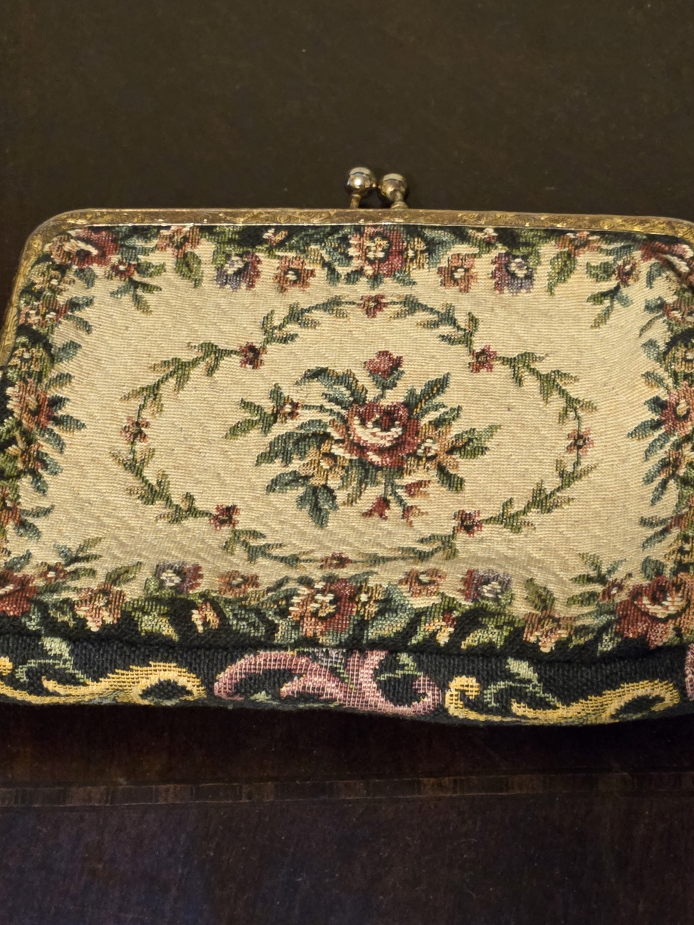 Vintage Floral Tapestry Clasp Wallet - Beige and Multicolor J M Towne Co.
